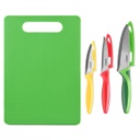 4 piece set, cutting board and 3 knives