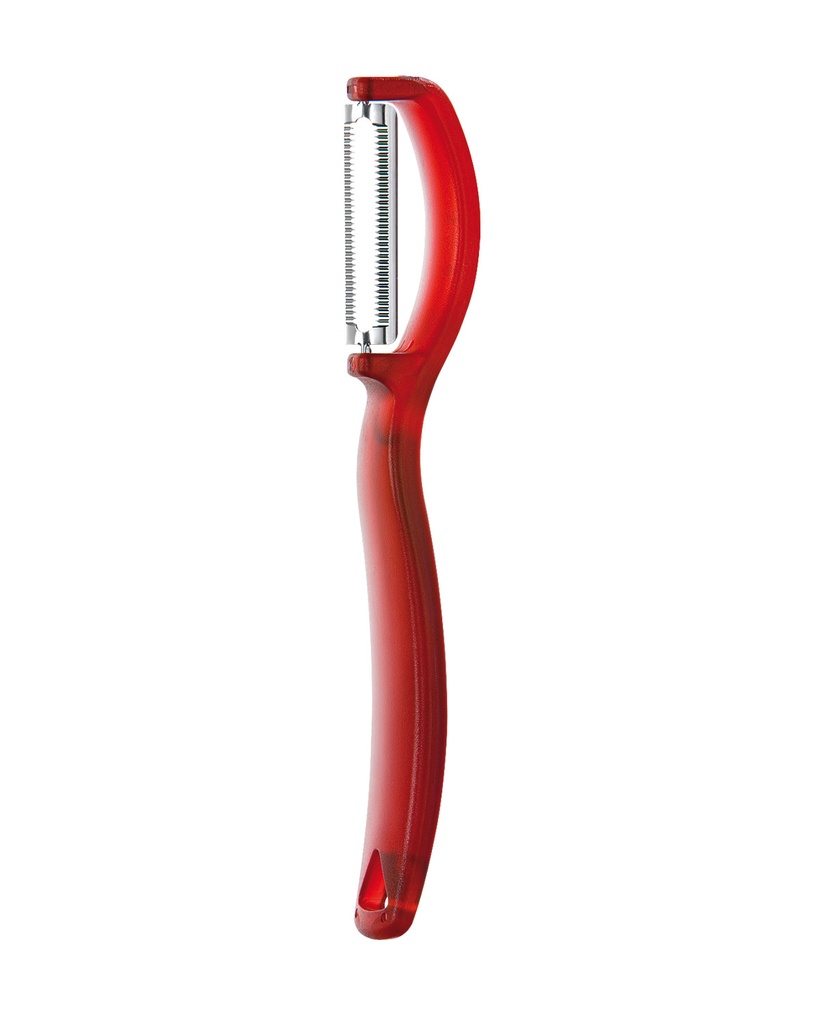 Éplucheur rouge lame dentée, en boite