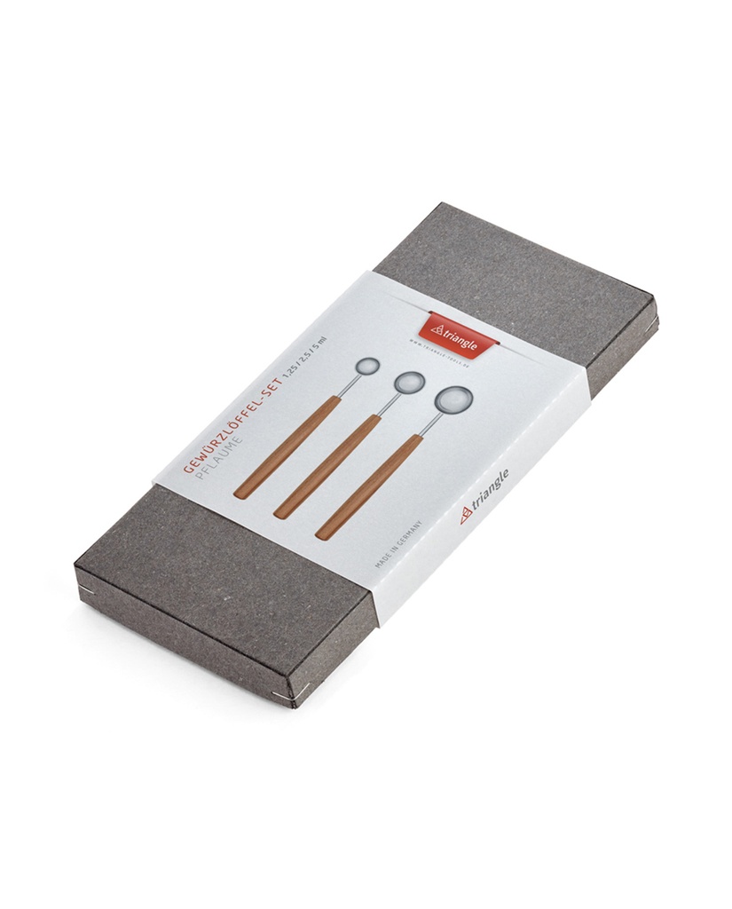 spice measuring spoon set, 3-piece, plum wood, boxed