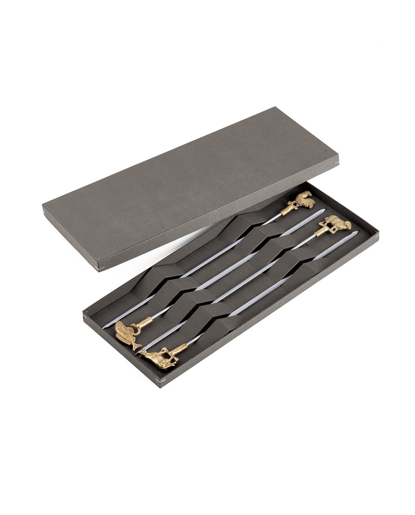 Juego de brochetas, 4 piezas, en caja
