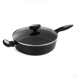 [E980069] 28 cm forged aluminum with soft touch handle and glass lid